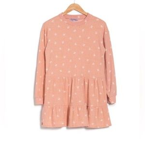 New! Velvet Torch long sleeve French Terry tiered dress, dusty rose, size small